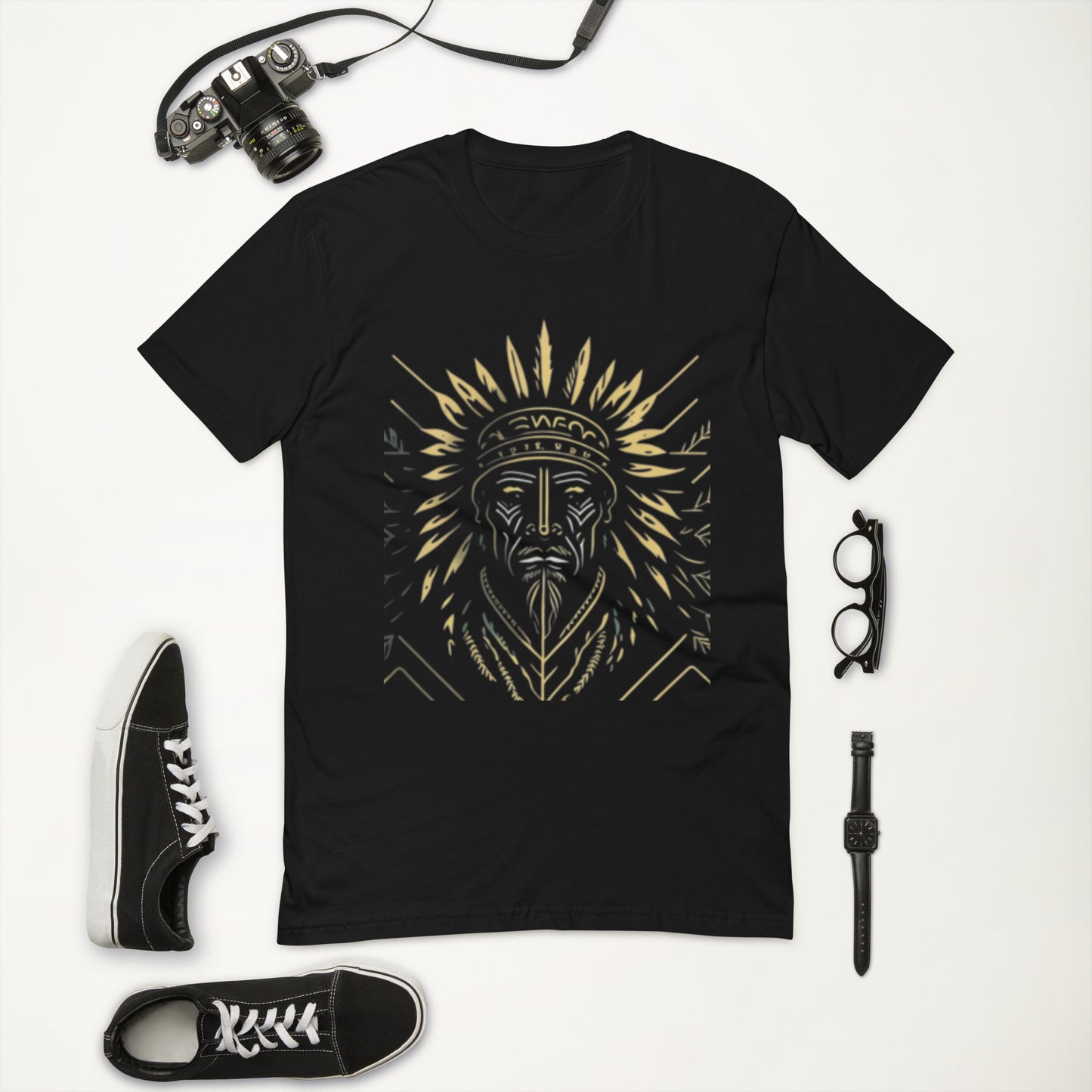 Stylish Black T-shirt with golden tribal Men Clothing 