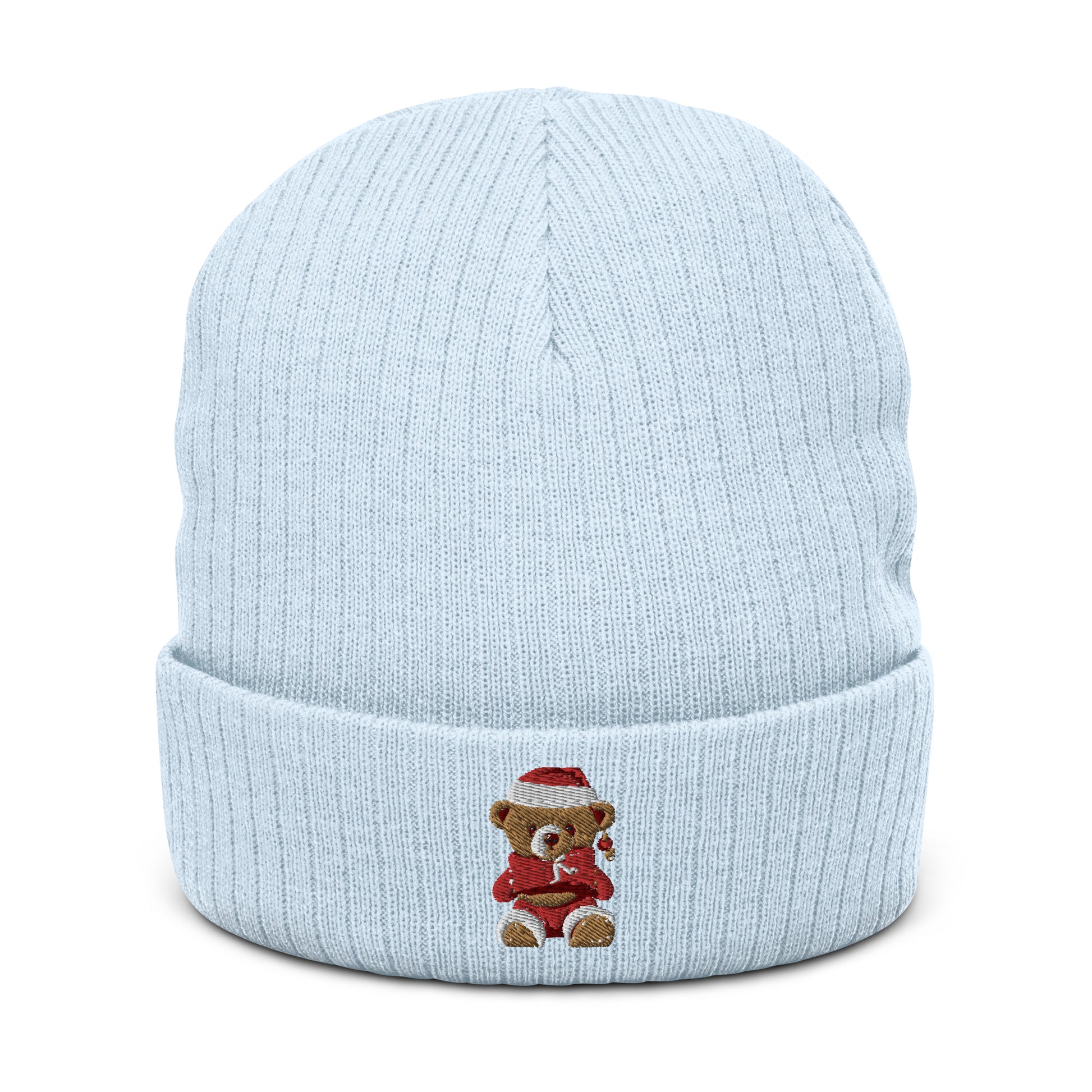 ribbed knit beanie light blue